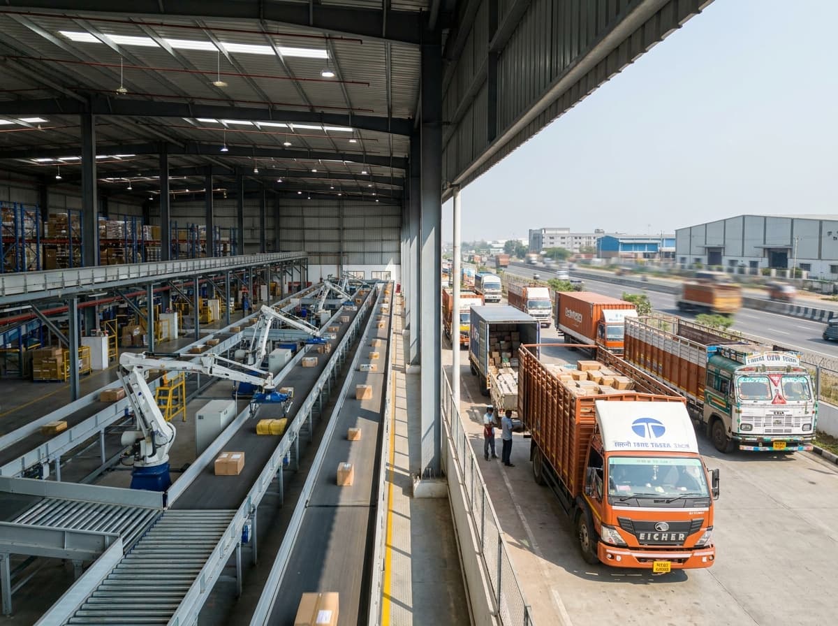 High-tech logistics hub with automated sorting systems